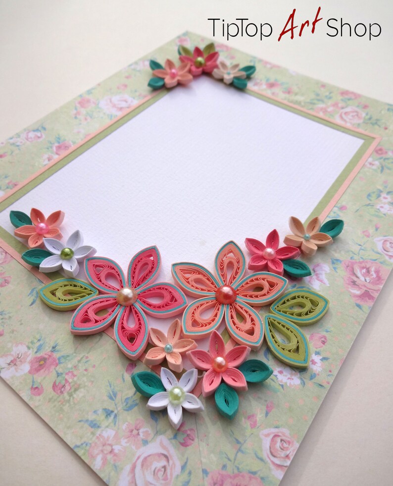 Fancy Quilling Card with Paper Flowers in Peach Pink and Etsy