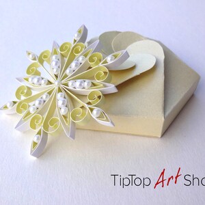 Paper Quilling Snowflake Ornament Homemade Christmas Decoration in Pale Yellow and White image 5