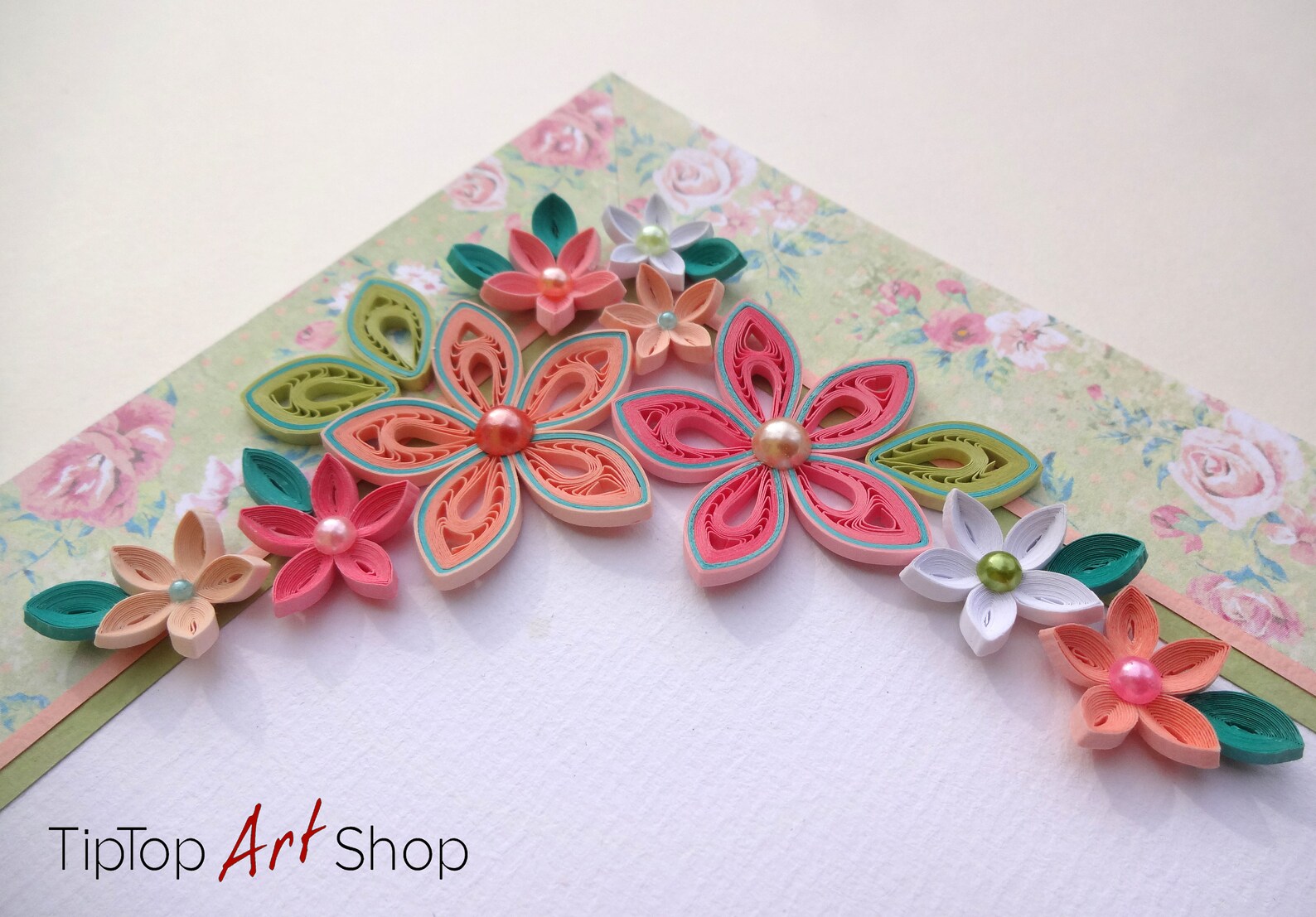 Fancy Quilling Card with Paper Flowers in Peach Pink and Etsy