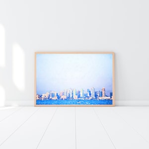 De skyline van San Diego. een digitale aquarel. Direct downloaden. Digitale download kunst aan de muur. Decor aan de muur. Landschapskunst.