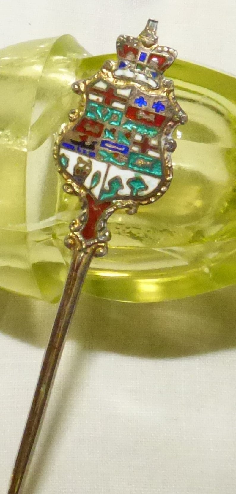 Antique Yarmouth Nova Scotia Sterling Silver Souvenir Demitasse Spoon with Gold Wash and Enamel 1900