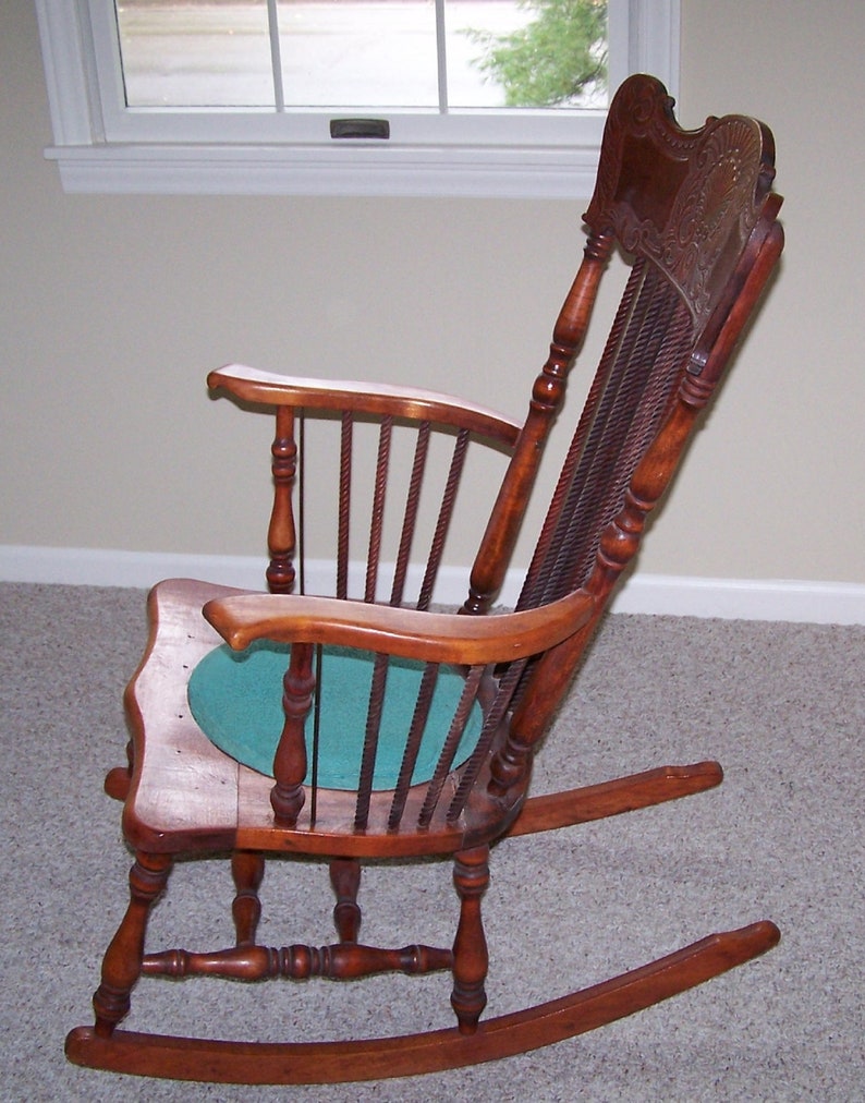 Antique Granny Rocking Chair Pressed Back Rocker Spindles Etsy
