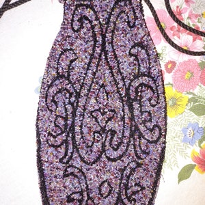 Beaded Bag, Purple Black Lilac White Blue Gray Pink Yellow Beads, Inside Pocket, Corded Drawstring, Antique Handbag, Purse, Art Deco Fashion