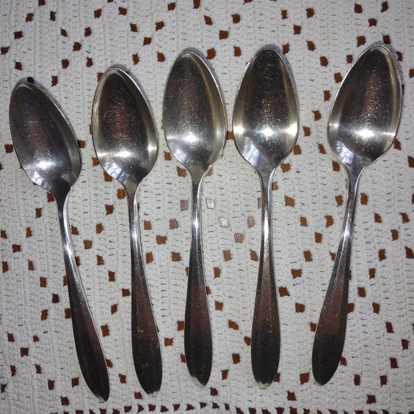 Community Silver Plate Spoons Teaspoons, Antique Flatware, Set of 5 Five, Patrician, Silverplate, Collectible Dining Tableware, Kitchen, Eat