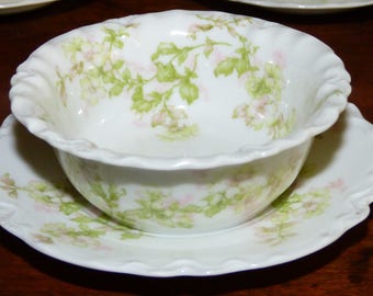 Four Haviland Limoges Custard Fruit Dessert Cup Ramekin Bowl with Saucer Underplate, Antique, Collectible CottageCore France French Serving