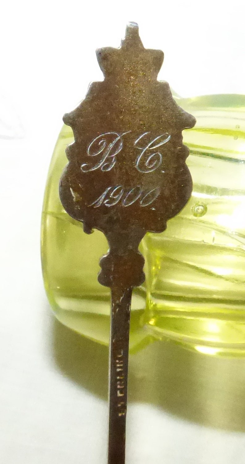 Antique Yarmouth Nova Scotia Sterling Silver Souvenir Demitasse Spoon with Gold Wash and Enamel 1900