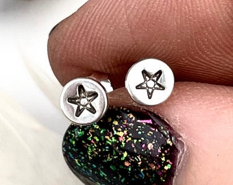 Pentagram Studs Silver Handmade, Pentagram Witchy Stud Earrings, Witch Earring Gift, Wicca Gift For Friend Girlfriend