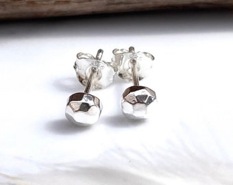 Faceted Stud Earrings Handmade, Geometric Sterling Silver Studs, Cute Earring Gift For Friend Girlfriend Wife