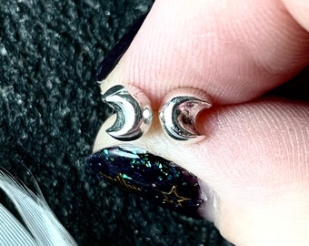 Moon Stud Earrings Handmade, Sterling Silver Crescent Moon Studs,  Luna Earrings Gift For Girlfriend, Halloween Gift, Witchy Earrings