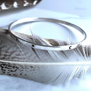 Moon And Star Bangle Sterling Silver. Celestial Silver Handmade Bracelet. Cosmic Moon And Stars Wicca Bangle. Witchy Jewelry