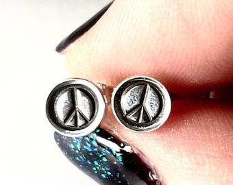 Peace Sign Studs Handmade Sterling Silver, Peace Earrings Hippie Gift, Peace Love Rock N Roll Gift, Gift For Best Friend, Peace Studs
