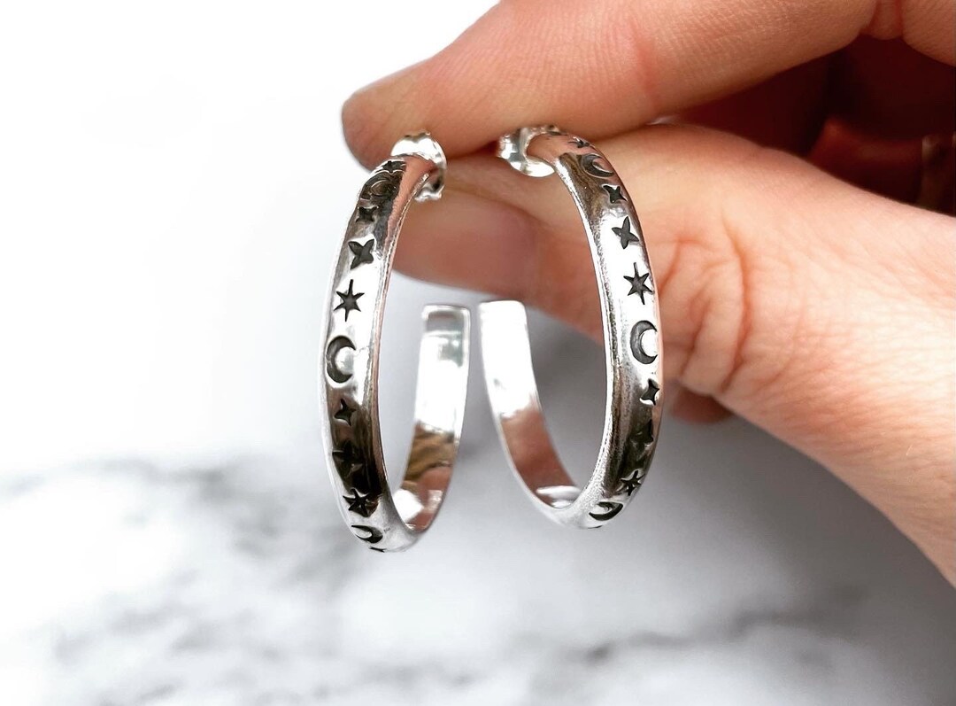 Gold-Plated Celestial Hoop Earrings  Star & Moon Cut-Out Design