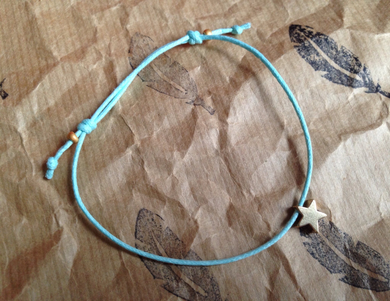 Waxed hemp cord adjustable star charm bracelet finished with Etsy