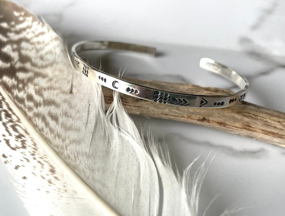 Mens Stainless Steel Bracelet (Cuff Bracelet) - Dark Engraved Bracelet