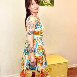 1960&#39;s vintage Hippie floral Maxi Dress/60&#39;s psychedelic Hippie maxi dress/60&#39;s vivid Hippie floral maxi dress-m