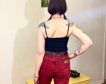 1980’s vintage Cherry Red Wrangler Acid Washed high waisted jeans/1980’s high waisted tapered Wrangler Jeans Red/1980’s Wrangler Jeans small