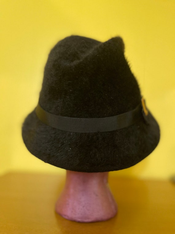 Vintage Kangol Design Black Angora Fur Felt Hat Made in England 1970s 21.5 in Vintage Kangol Design Black Angora Fur Felt Hat Made in  main image 2