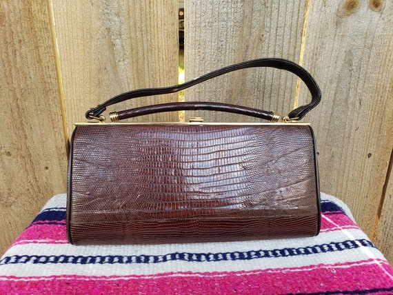 1940's vintage genuine lizard skin brown box purs… - image 2