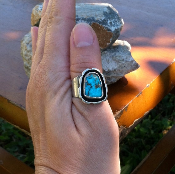 60's Southwest turquoise sterling silver ring/60'… - image 2