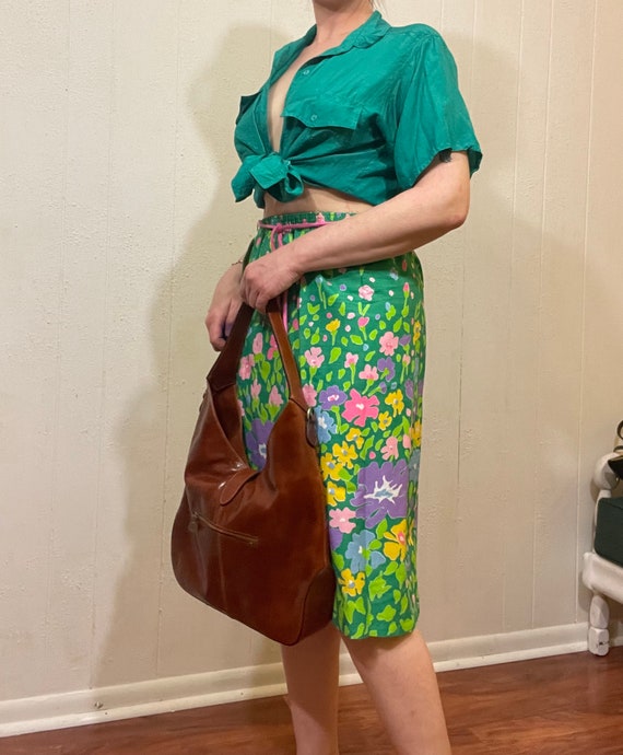 70's vintage green skirt/ 70's hippie floral skir… - image 8
