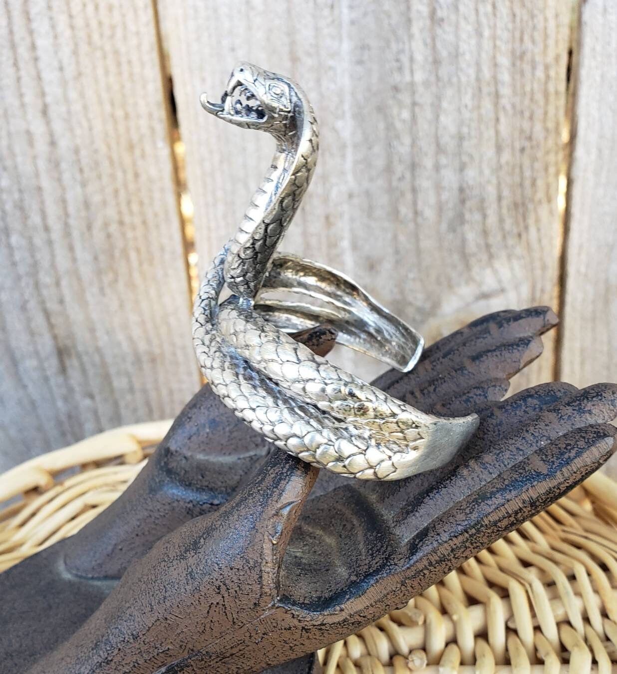 1960's Vintage Huge Cobra Snake Sterling Silver Cuff