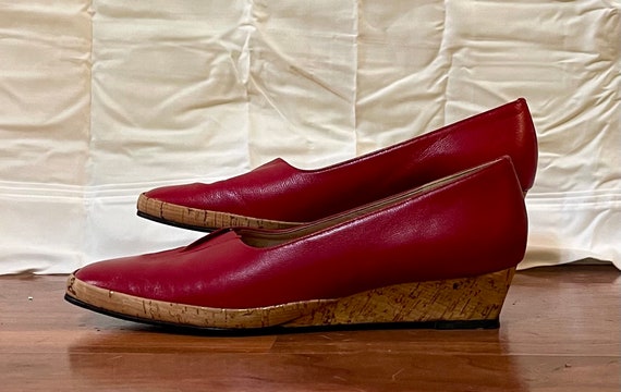 1960’s vintage Red leather and Cork sole wedge he… - image 7