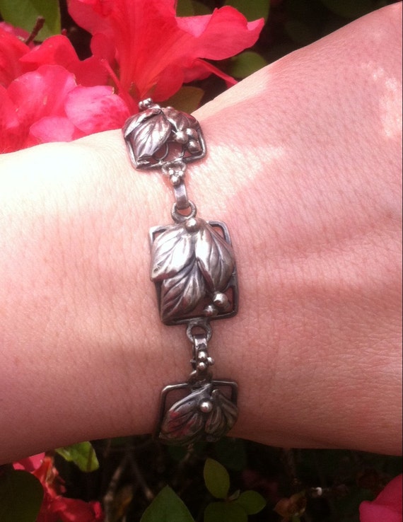 40's vintage Sterling silver leaves and berries l… - image 1