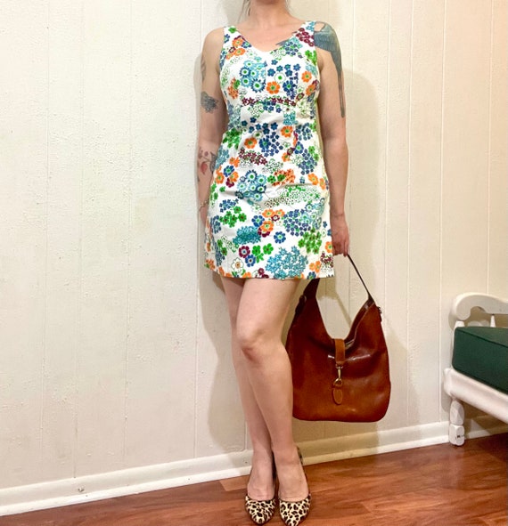 60's vintage A-line sun dress with Bra/60's flowe… - image 1