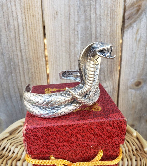 1960's vintage Huge Cobra snake sterling silver c… - image 7