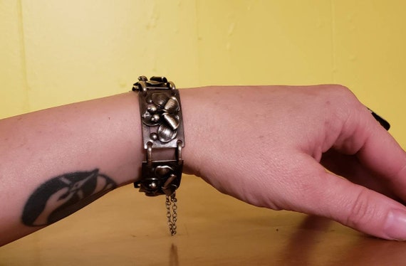 40's handmade sterling silver bracelet/40's Lotus
