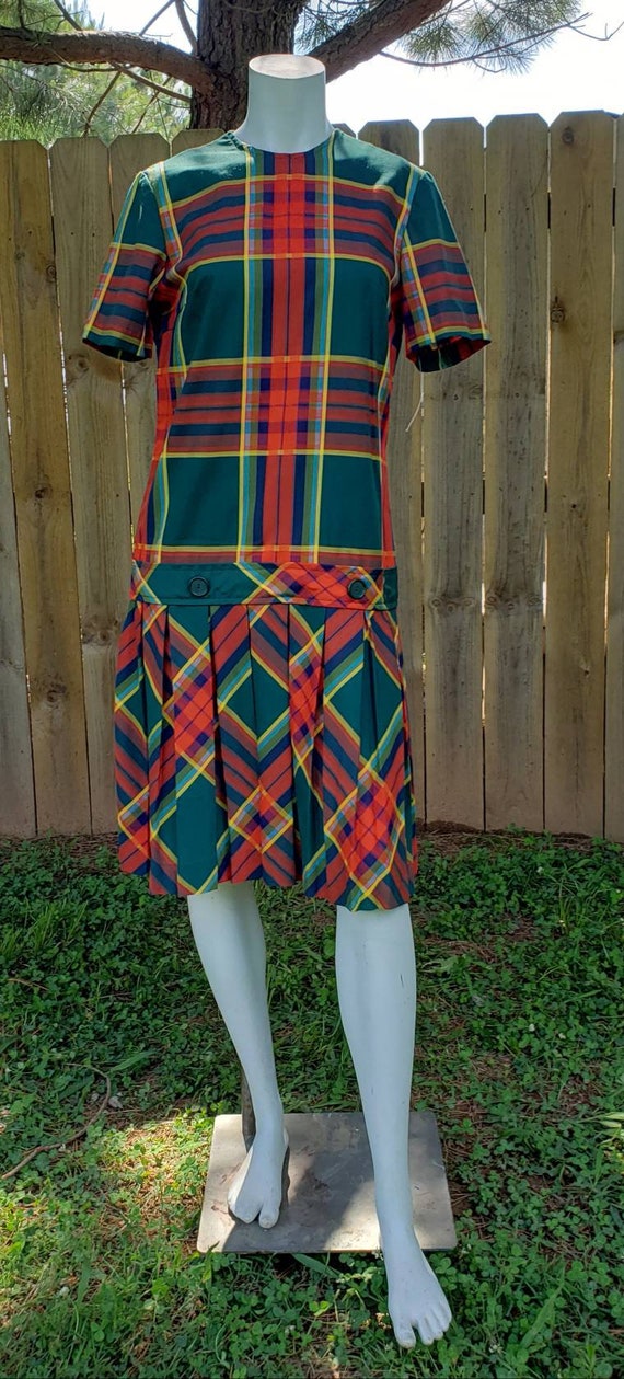 1960's vintage Plaid Mod Drop waist scooter dress