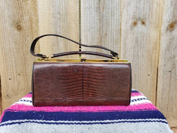 1940's vintage genuine lizard skin brown box purs… - image 9