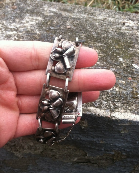 40's  handmade sterling silver bracelet/40's Lotu… - image 7