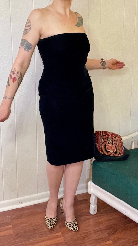 1980's vintage black velvet sheath dress/1980's vi