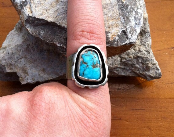 60's Southwest turquoise sterling silver ring/60'… - image 1