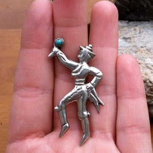 Vintage Mexicaanse sterlingzilveren carnavalsdanserbroche met turkoois