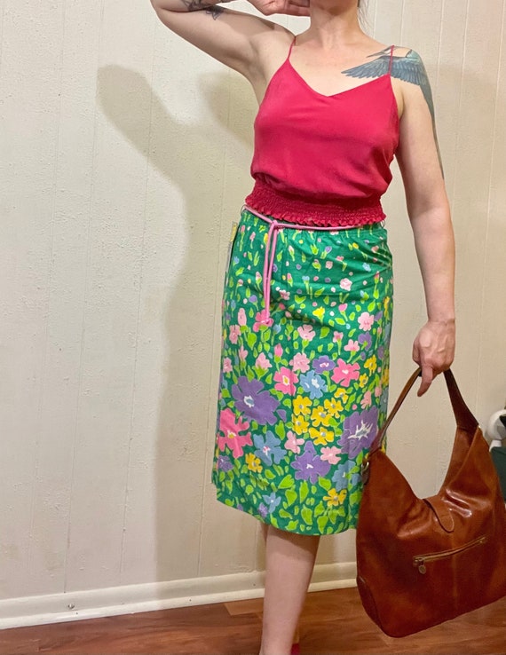 70's vintage green skirt/ 70's hippie floral skir… - image 3