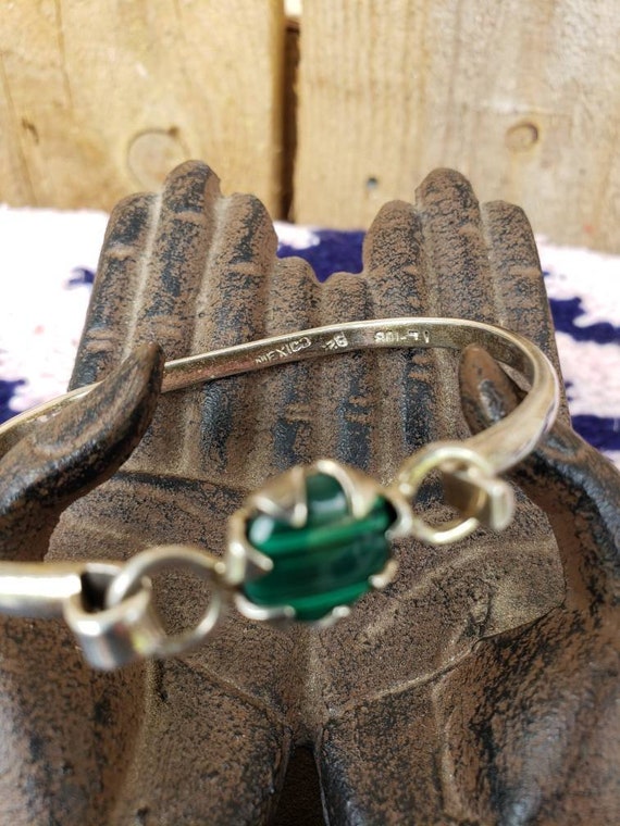 1940's vintage sterling malachite bangle bracelet… - image 5