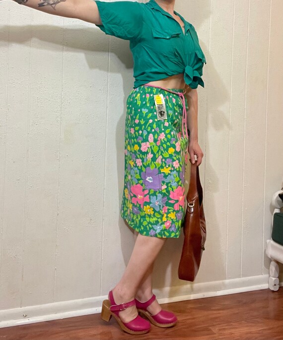 70's vintage green skirt/ 70's hippie floral skir… - image 7