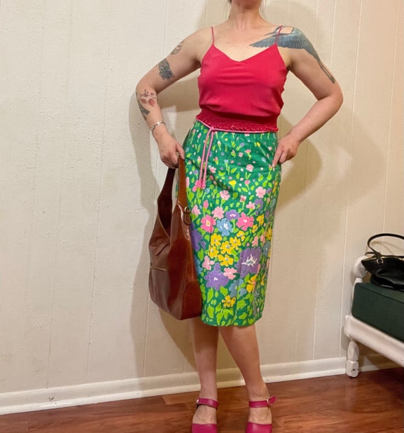 70's vintage green skirt/ 70's hippie floral skir… - image 4