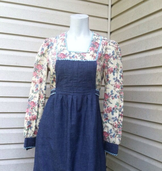 1960's vintage Prairie Peasant maxi dress/60's Pea