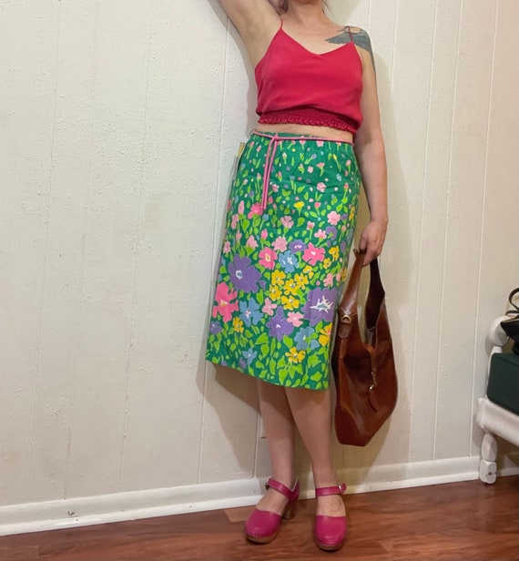 70's vintage green skirt/ 70's hippie floral skir… - image 2