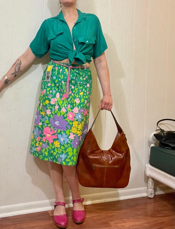 70's vintage green skirt/ 70's hippie floral skir… - image 5