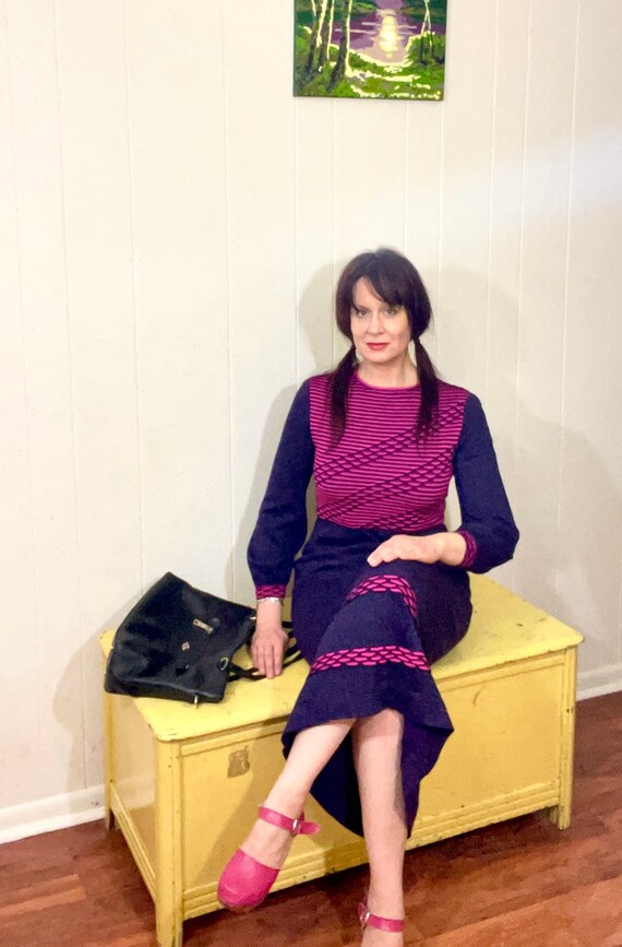 1960's vintage Purple metallic maxi sweater dress/