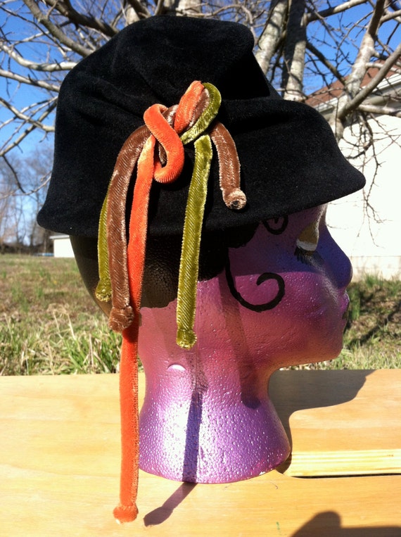 40's vintage black tilt hat/40's fur felt topper/4