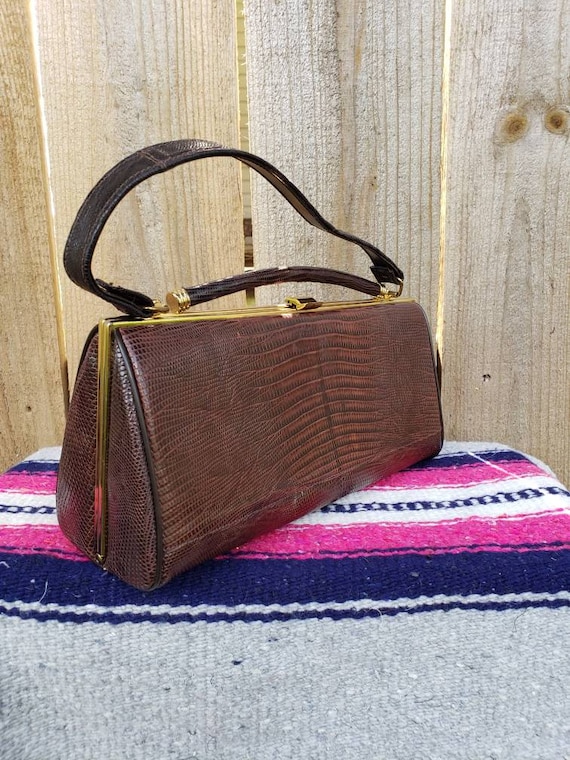 1940's vintage genuine lizard skin brown box purse