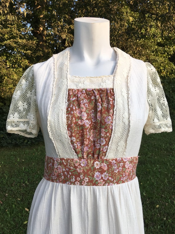 1960's vintage linen and lace Hippie boho maxi dre