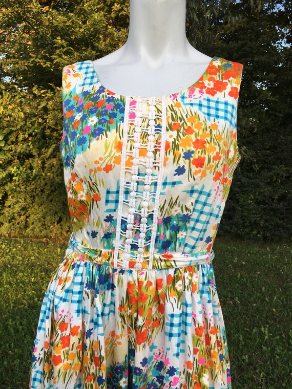 1960's vintage Hippie floral Maxi Dress/60's psych
