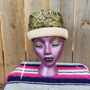 1950’s vintage Lovely Olive and Cream Pillbox hat/1950’s paisley Jackie O pillbox hat//1950’s New Look Rockabilly Pillbox hat