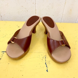 1990’s vintage Unworn brown leather sandals/1990’s Deadstock Y2K leather sandals/1990’s ladies brown leather sandals 7